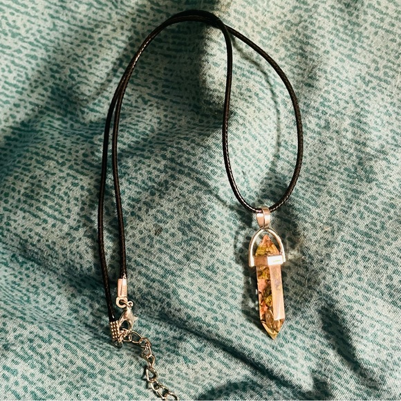 New Vegan Leather Sterling Silver Unakite Jasper Natural Stone Artisan Necklace - Picture 7 of 12